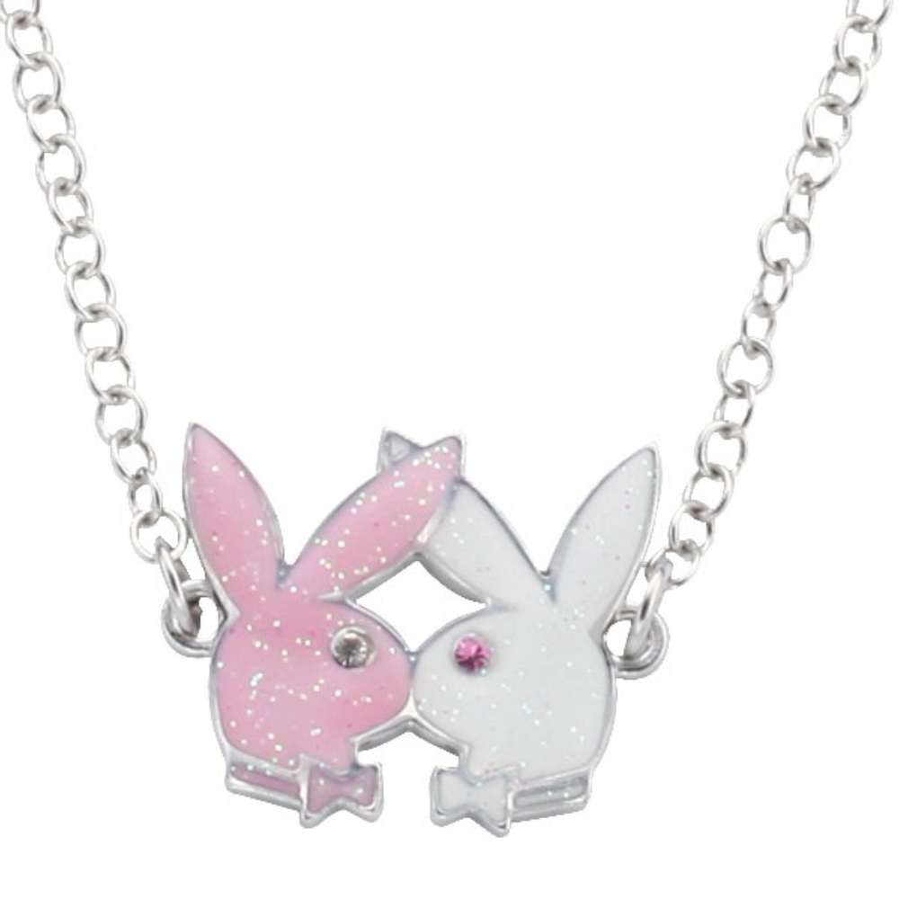 Playboy Jewelry Set Necklace Earrings Bunny Kiss Kissing Bunnies Authentic NWT - Picture 9 of 13